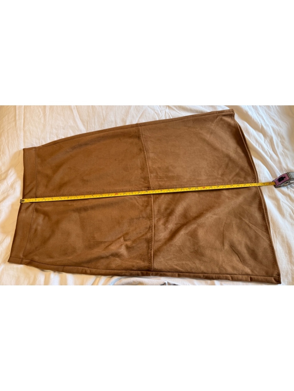 NWT* Max studio London brown camel faux suede midi skirt stretchy size medium - Picture 6 of 9